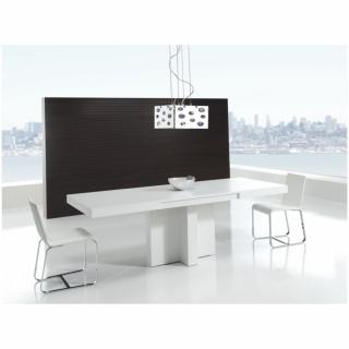 Table repas extensible TOTEM 10 couverts 160/254x90cm pied bois plateau laqué blanc