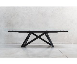 Table Repas Extensible 6 à 10 couverts VERTIGO 160/240 cm structure métallique plateau verre/céramique