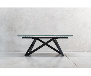 Table Repas Extensible 6 à 10 couverts VERTIGO 160/240 cm structure métallique plateau verre/céramique