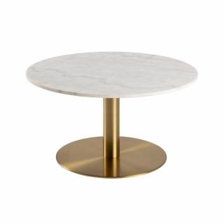 Table de repas ronde CLARA plateau marbre blanc piétement acier couleur laiton brossé 80 x 75