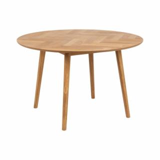 Table de repas ronde NORA plateau avec motif chevrons de chêne 120x75 cm