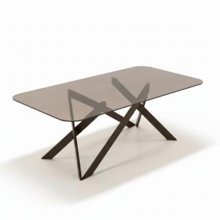 Table Repas 6 couverts VERTIGO 170 cm structure métallique plateau galbé 