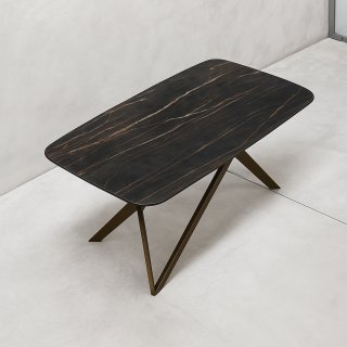 Table Repas 6 couverts VERTIGO 170 cm structure métallique plateau galbé 