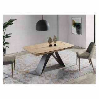 Table repas extensible YAKKA 10 couverts 180/250x100cm pied métal noir plateau chêne noueux