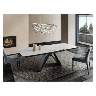 Table repas extensible YAKKA 8 couverts 160/230x94cm pied métal noir plateau céramique blanc