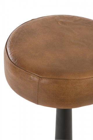 Tabouret de bar VALONA  rond en Cuir / Marron